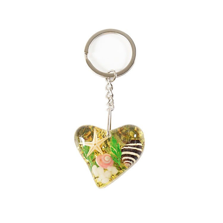 Wholesale 6pcs/pack Heart Shape Resin Epoxy Shell Conch Keychain